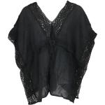 Schwarze Boho Guru-Shop Tunika-Blusen aus Baumwolle für Damen 