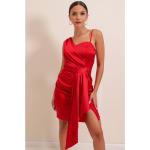 Rote Mini One Shoulder Kurze Abendkleider aus Satin für Damen Größe 3 XL für den für den Winter 
