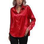 Rote Unifarbene Business Langärmelige Festliche Blusen aus Satin für Damen Größe M 