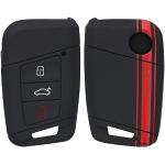 kwmobile Autoschlüssel Hülle kompatibel mit VW 3-Tasten Autoschlüssel (nur Keyless Go) Hülle - Schlüsselhülle Rallystreifen Sidelines Rot Schwarz