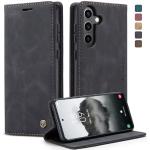Schwarze Retro Samsung Galaxy S24 Hüllen Art: Flip Cases mit Bildern aus Leder klappbar 