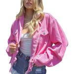 Pinke Oversize Mini Hemdjacken mit Knopf aus Flanell für Damen Größe L für den für den Herbst 
