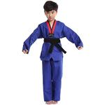L SERVER Judoanzug Kinder mit Gürtel Mädchen Bequemer Professioneller Karateanzug Jungen V-Ausschnitt Taekwondo Anzug, Blau, 130