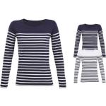 Marineblaue Gestreifte Langärmelige Sols Rundhals-Ausschnitt T-Shirts aus Jersey für Damen Größe XXL 