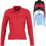 Pinke Melierte Langärmelige Sols Langarm-Poloshirts mit Knopf aus Baumwolle für Damen Größe XL 
