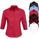 Schwarze 3/4-ärmelige Sols Bügelfreie Hemden mit Knopf aus Baumwolle für Damen Größe XL 