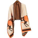 Orange Kaschmir-Schals mit Pferdemotiv aus Wolle für Damen für den für den Winter 