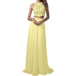 Gelbe Maxi Lange Abendkleider mit Perlen aus Chiffon für Damen Größe XS für die Braut 