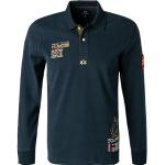 Reduzierte Marineblaue Langärmelige Bestickte La Martina Langarm-Poloshirts mit Knopf aus Jersey für Herren Größe 4 XL - versandkostenfrei 