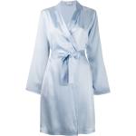Blaue Langärmelige La Perla Mini V-Ausschnitt Winterkleider aus Seide für Damen 