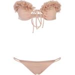 Reduzierte Pinke Bandeau Bikinitops mit Meer-Motiv mit Vorderverschluss für Damen Größe M 