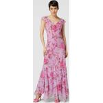 Pinke Blumenmuster Lace & Beads Midi V-Ausschnitt Ballkleider aus Chiffon für Damen Größe XS zum Abschlussball 