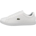 Reduzierte Weiße Bestickte Business Lacoste Carnaby Low Sneaker mit Schnürsenkel in Schmalweite aus Leder für Herren Größe 46 