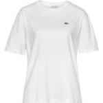 Weiße Bestickte Kurzärmelige Lacoste T-Shirts für Damen Größe M für den für den Sommer 