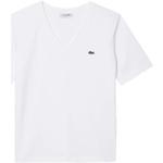 Weiße Bestickte Elegante Lacoste White V-Ausschnitt T-Shirts aus Baumwolle für Damen Größe M 