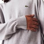 Graue Lacoste Rundhals-Ausschnitt Rundhals-Pullover aus Baumwolle für Herren Größe XL 