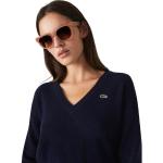 Marineblaue Sportliche Lacoste V-Ausschnitt Damensweatshirts aus Wolle 