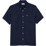 Blaue Kurzärmelige Lacoste Shirts mit Tasche aus Leinen für Herren Größe 5 XL 