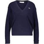 Reduzierte Marineblaue Unifarbene Lacoste V-Ausschnitt Strickpullover aus Wolle Handwäsche für Damen Größe S für den für den Herbst 