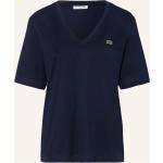 Dunkelblaue Lacoste V-Ausschnitt T-Shirts aus Baumwolle für Damen Größe M 