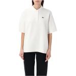 Weiße Bestickte Elegante Kurzärmelige Lacoste White T-Shirts aus Baumwollmischung für Damen Größe L 