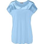 Hellblaue Unifarbene Kurzärmelige Rundhals-Ausschnitt T-Shirts aus Viskose für Damen Größe XXL 1-teilig für den für den Sommer 