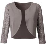 Taupefarbene Unifarbene 3/4-ärmelige Rundhals-Ausschnitt Hemdjacken aus Spitze ohne Kragen für Damen Größe XXL 