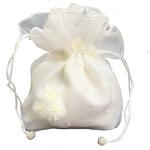 Offwhitefarbene LadyMYP Brauttaschen & Brautbeutel mit Blumenmotiv mit Perlen aus Satin für die Braut 