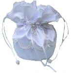LadyMYP© Romantischer Brautbeutel mit Bordüre aus Perlen und Satin-Blüte, NEU, Hochzeit, Kommunion, weiß/ivory, ca. 16 16 cm (weiß)