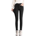 Schwarze Slim Fit Jeans aus Fleece für Damen Größe XS für Partys für den für den Winter 