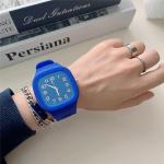 Rosa Quadratische Quarz Damenarmbanduhren aus Silikon mit Kunststoff-Uhrenglas mit Kautschukarmband 