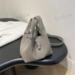 Reduzierte Graue SheIn Lederhandtaschen aus Leder mit Innentaschen für Damen mini 