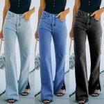 Schwarze Casual Straight Leg Jeans mit Reißverschluss aus Denim für Damen Größe XXL 