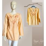 Orange Bestickte Langärmelige Rundhals-Ausschnitt Tunika-Blusen aus Baumwolle für Damen 