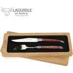 Braune Laguiole en Aubrac Steakmesser glänzend aus Holz 2-teilig 