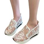 Pinke Bestickte Slip-on Sneaker ohne Verschluss aus Mesh atmungsaktiv für Damen Größe 39 für den für den Frühling 