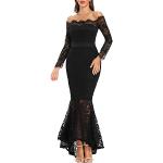 Schwarze Elegante Maxi Schulterfreie Lange Abendkleider aus Spitze für Damen Größe M 
