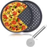 Bekith 2 Stück Pizzablech mit Löchern ∅ 23cm Pizzaform Rund Pizzapfannen Antihaftbeschicht Aluminium Knusperblech für den Backofen Silber 