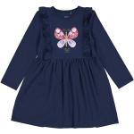 Reduzierte Dunkelblaue Blumenmuster Lamino Rundhals-Ausschnitt Kinderkleider mit Rüschen aus Baumwolle für Mädchen Größe 134 