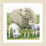 Lanarte Kreuzstichset Schafe, Zählstoff, Kreuzstichpackung mit Zählmuster, Baumwolle, Mehrfarbig, 35 x 35 x 0,3 cm