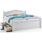 Weiße Life Meubles Rechteckige Betten mit Bettkasten lackiert aus Massivholz mit Schublade 180x200 