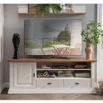 Weiße Basilicana TV Schränke & Fernsehschränke geölt aus Massivholz mit Schublade Breite 150-200cm, Höhe 50-100cm, Tiefe 0-50cm 