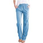 Himmelblaue Bestickte Sportliche Slim Fit Jeans mit Gürtel aus Cord für Damen Größe L Petite 