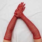 Dunkelrote Unifarbene Netzhandschuhe durchsichtig für Damen Größe M 