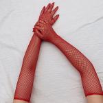 Rote Unifarbene Punk Netzhandschuhe durchsichtig für Damen Größe M 