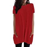 Rote Oversize Langärmelige Cars Rundhals-Ausschnitt T-Shirts aus Spitze für Damen Größe XXL für den für den Herbst 