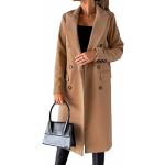 Khakifarbene Winddichte Maxi Trenchcoats lang aus Wolle für Damen Größe L für den für den Winter 