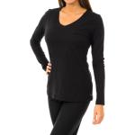 Schwarze Langärmelige Tommy Hilfiger V-Ausschnitt T-Shirts aus Baumwolle für Damen Größe 4 XL 