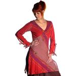 Rote Bestickte Hippie Langärmelige SIMANDRA V-Ausschnitt Festliche Blusen mit Glitzer aus Baumwolle für Damen Größe M 