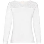 Weiße Langärmelige Waschbär Bio Nachhaltige V-Ausschnitt V-Shirts durchsichtig aus Baumwolle für Damen 